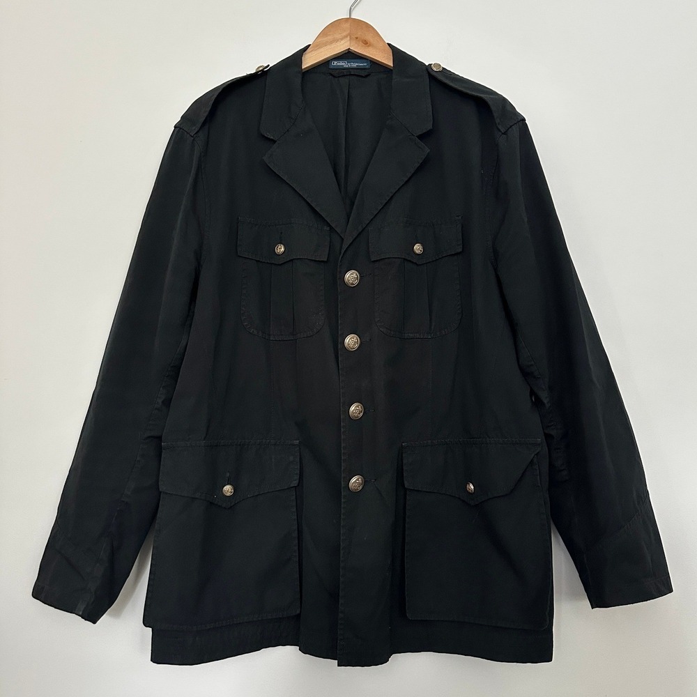 Polo Ralph Lauren Safari Field Jacket Men XL Black Epaulets Military Utility